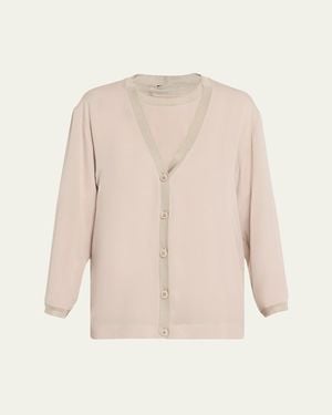 Giorgio Armani Silk V-Neck Cardigan - Natural