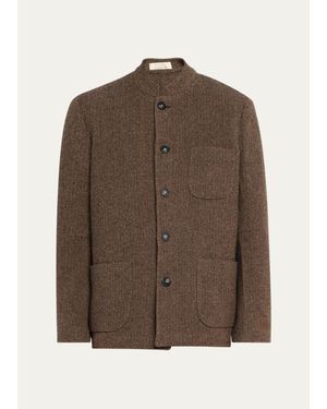 Massimo Alba Band-Collar Herringbone Blazer - Brown
