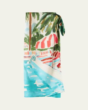 Loro Piana Corina Tropical Setting Silk Wrap Skirt - Green