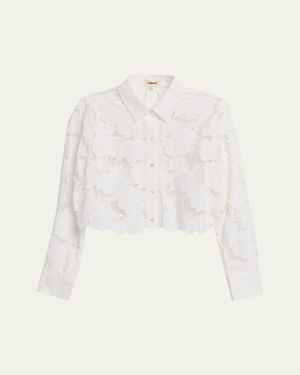 L'Agence Seychelle Eyelet Embroidered Cropped Shirt - Natural