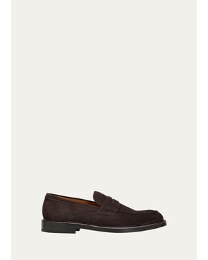 Doucal's Siena Suede Moc-Toe Penny Loafers - White