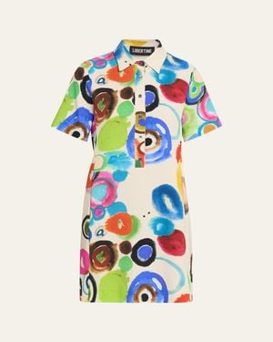 Libertine Gouache Printed Preppy Mini Polo Dress - Blue