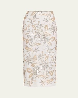 Prabal Gurung Floral Sequined Midi Pencil Skirt - Natural