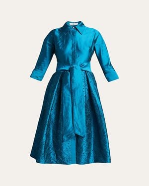 Teri Jon Taffeta Shirt Dress W/ Eyelet Skirt - Blue