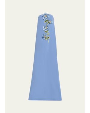Lela Rose Peony Embroidered Strapless Crepe Gown - Blue