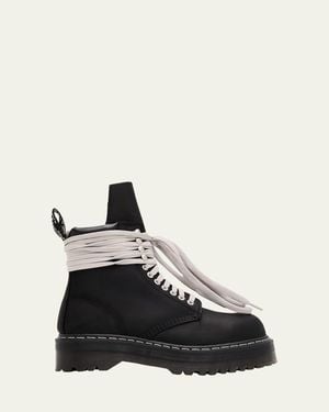 Rick Owens X Dr. Martens Quad Sole Steel Toe Leather Ankle Boots - Black