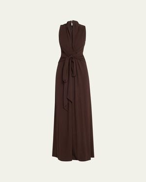 Michael Kors Tie Waist Matte Jersey Palazzo Jumpsuit - Brown