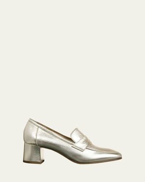 SOPHIQUE Essenziale Metallic Leather Block-Heel Loafers - Natural