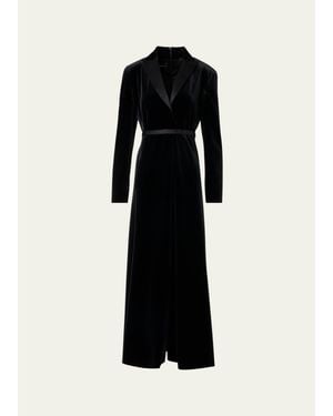 Akris Satin-Lapel Belted Velvet Midi Tuxedo Dress - Black