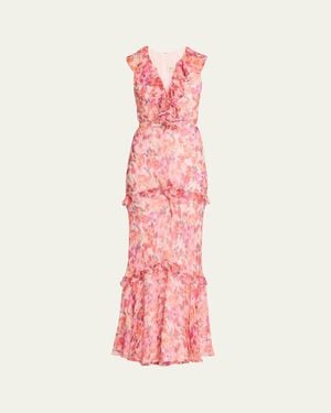Saloni Rita Tiered Ruffle Cocktail Dress - Pink
