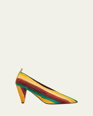 Loewe 85Mm Origami Cubic Striped Suede Pumps - Yellow