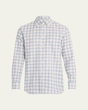 Bergdorf Goodman Cotton And Cashmere Plaid Classic Fit Button-Down Shirt - Gray