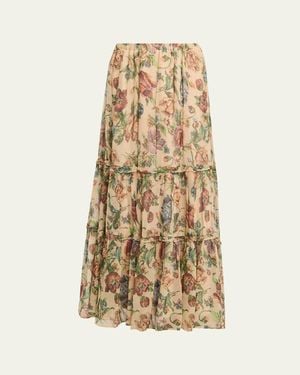 Kobi Halperin Zane Tiered Floral-Print Maxi Skirt - Natural