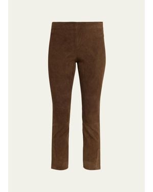 Vince Stretch-Suede Split Hem Crop Pants - Brown