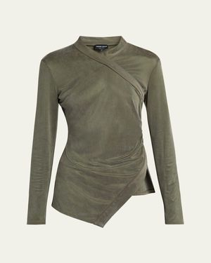 Giorgio Armani Asymmetric Jersey Long-Sleeve Top - Green
