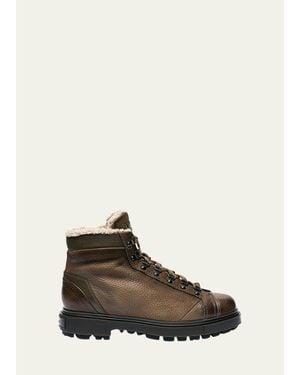 Santoni Farah Shearling-Lined Leather Ankle Boots - Natural