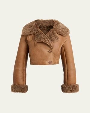Chloé Lamb Shearling Crop Moto Jacket - Natural
