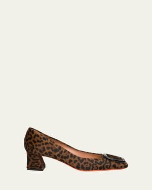 Santoni Block Heel Buckle Pumps - Natural