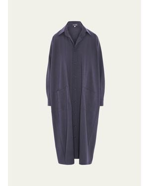 Eskandar Wool Stretch Angle-To-Front Side-Seam Shirtdress - Blue