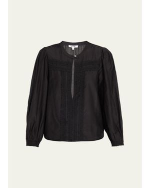 RE/DONE Tate Lace-Trim Cotton-Silk Voile Blouse - Black