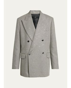 Amiri Houndstooth Double-Breasted Peak Lapel Blazer - Gray