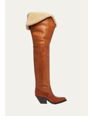Chloé 70Mm Azelan Shearling-Lined Leather Over-The-Knee Boots - White