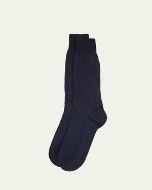 Bresciani Cotton Pindot Mid-Calf Socks - Blue