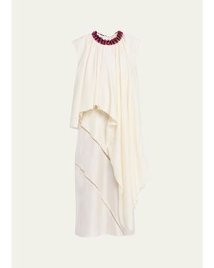 DIOTIMA Parade Embellished Asymmetric Drape Sleeveless Top - Natural