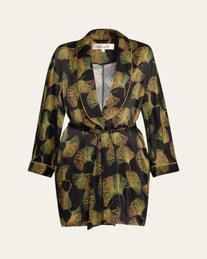 Diane von Furstenberg Magda Viscose Leaf-Print Wrap Jacket - Green