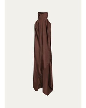 Helmut Lang Silk Halterneck Midi Dress - Brown