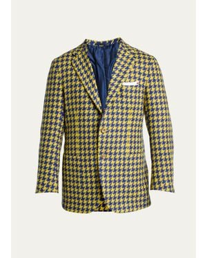Kiton Cashmere Houndstooth Two-Button Sport Coat - Green