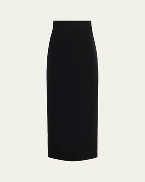 The Row Iphora Wool Crepe Slit Midi Skirt - Black