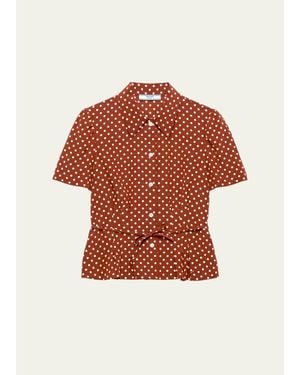 Prada Polka-Dot Silk Short-Sleeve Button-Down Shirt - Red