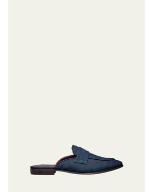 Bougeotte Denim Loafer Mules - Blue