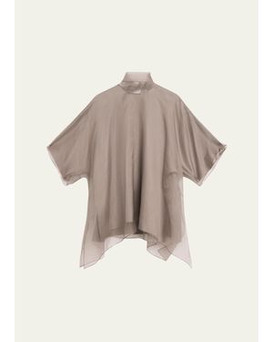 Brandon Maxwell Cali Scarf-Neck Silk Organza Blouse - Natural