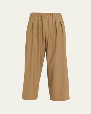 Maria McManus Pleated Wide-Leg Crop Pull-On Pants - Natural