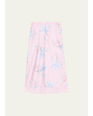 LoveShackFancy Janella Floral Silk Midi Skirt - Pink
