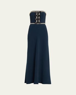 Jenny Packham Tandy Bow Embellished Strapless Gown - Blue