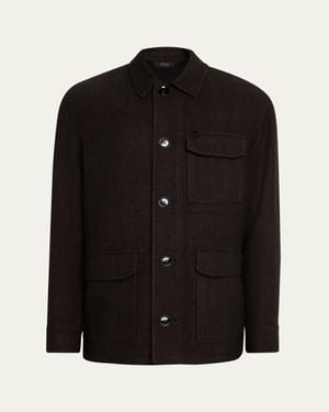 Brioni Wool Herringbone Overshirt - Black