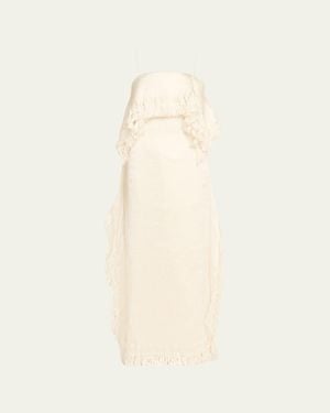 FFORME Jay Layered Fringe Silk Plisse Column Gown - Natural
