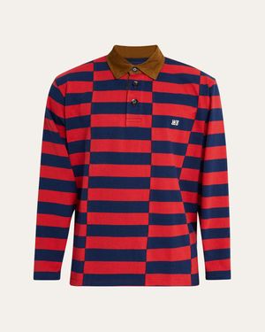 Wales Bonner Cotton Stripe Corduroy-Collar Rugby Shirt - Red