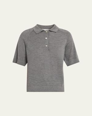 Nackiyé Cashmere-Silk Polo Knit Top - Gray