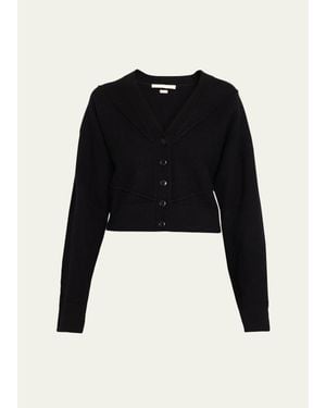 Jason Wu Sculptural Merino Wool Crop V-Neck Cardigan - Black
