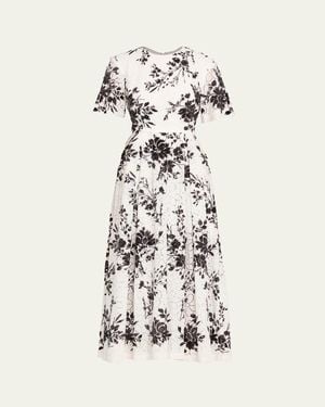 Prabal Gurung Sequin Floral Embroidered Eyelet Midi Dress - White