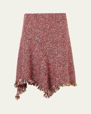 Akris Punto Fringed Wool-Blend Tweed Asymmetric Skirt - Red