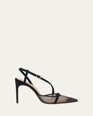Malone Souliers Valeria 90Mm Suede & Mesh Slingback Pumps - White