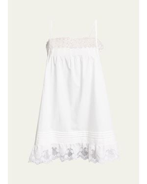 Saint Laurent Guipure Lace Sleeveless Shift Mini Dress - White