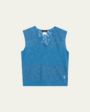 Akris Whitecaps Knit V-Neck Vest - Blue