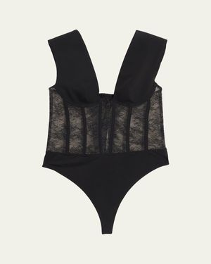 LIVY Moon Palace Plunging Lace Corset Bodysuit - Black