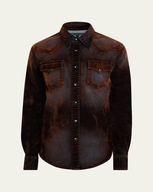 Cout de la Liberte Flocked Denim Western Shirt - Black